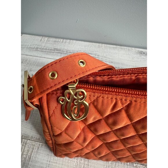 Vera Bradley Quilted Shoulder Bag In Orange With Gold Monogram &amp; Zipper Clos - Picture 5 of 16